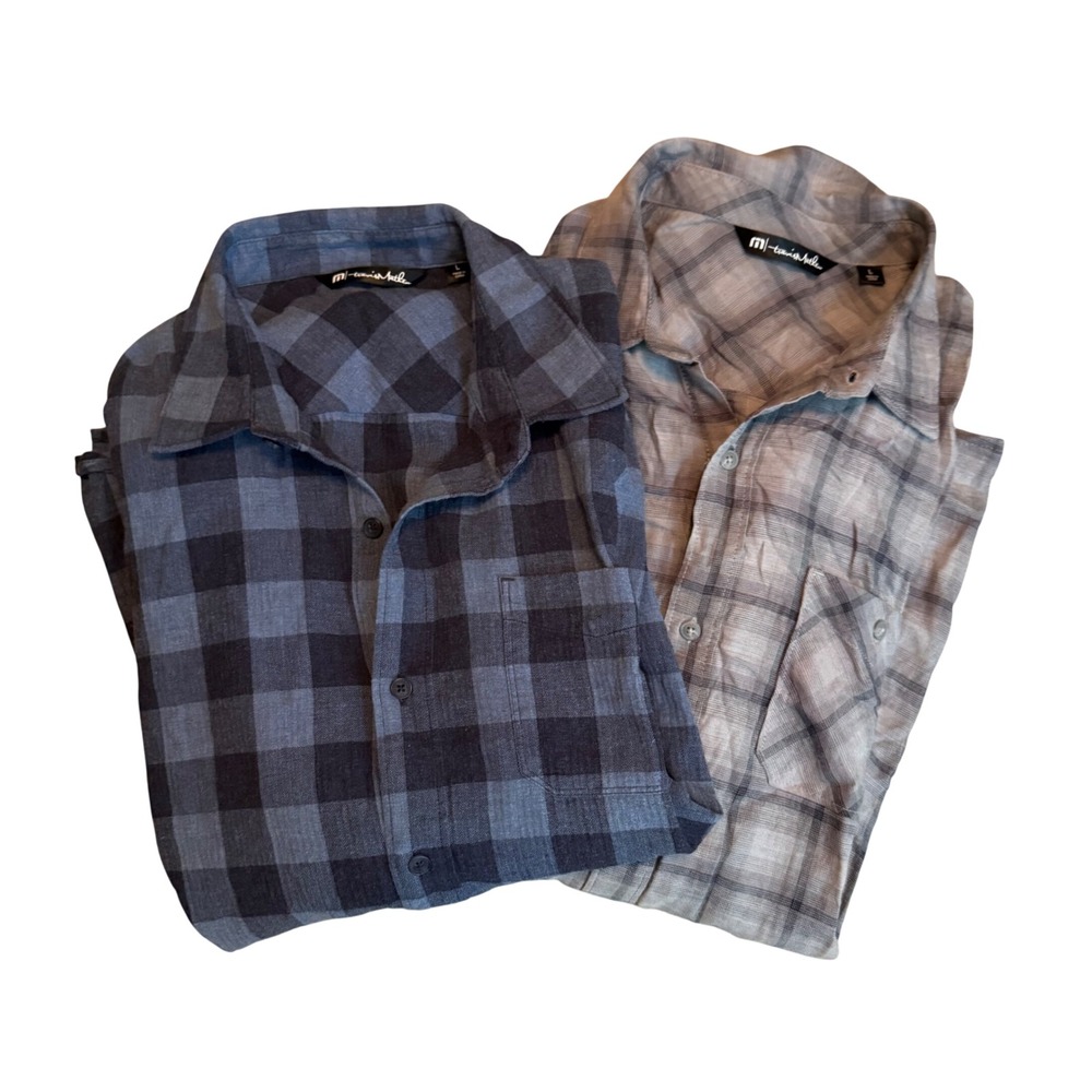 Travis Mathew Bundle Two Button Down Shirts‎ Mens Large Blue Grey Plaid Preppy